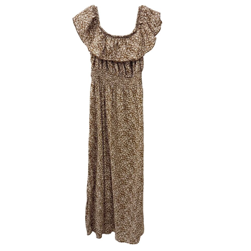 Old Navy Off Shoulder Ruffle Smocked Waist Maxi Dress Tropical Vacation Boho